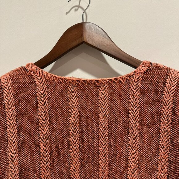 Leslie Wright Handwoven Open Cardigan – One Size – Rust & Brown Chevron Pattern - Picture 3 of 9